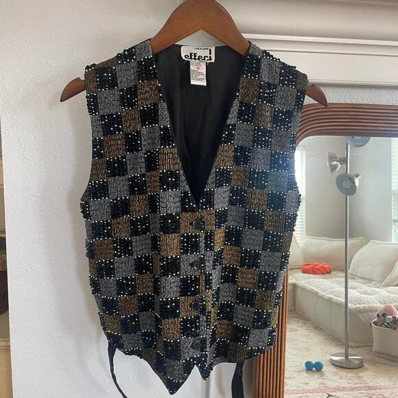 Vintage 80s Beaded Checkerboard Vest - Picture 7 of 7